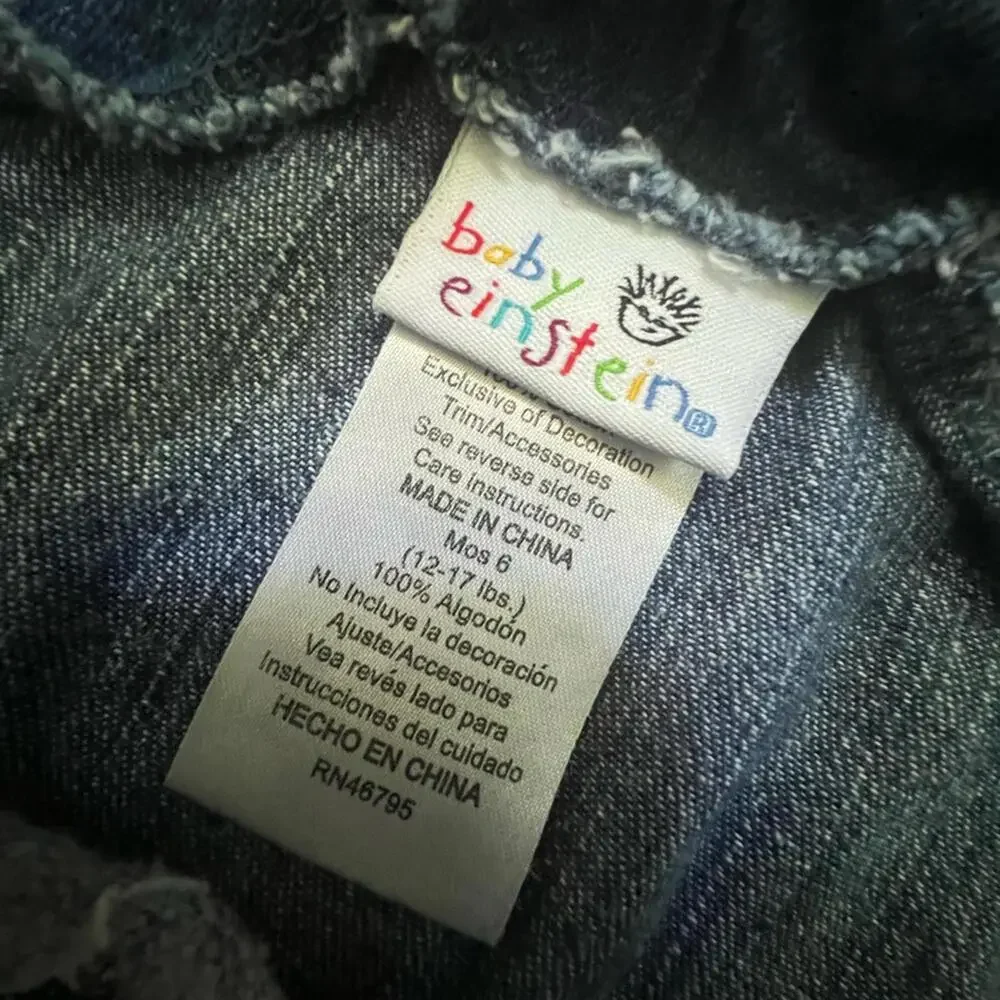 RARE Vintage Baby Einstein Blue Denim Overalls w/ Character Detail - 6m